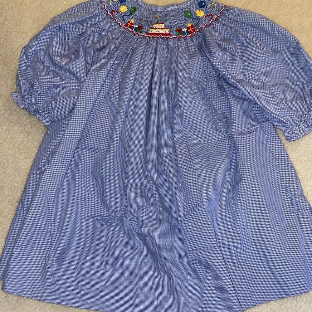 Smocked Blue Dress with Embroidery